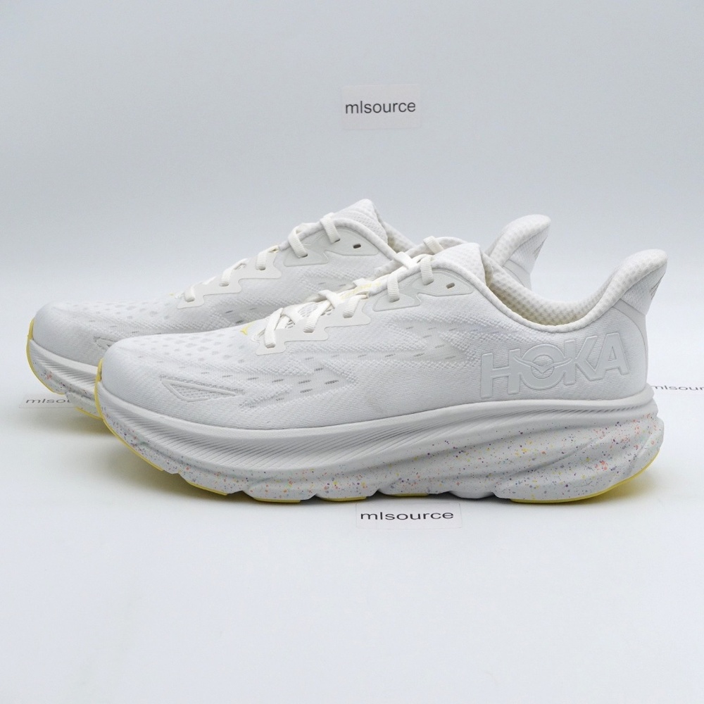 NEW Size 12.5 Men's HOKA Clifton 9 Running Shoes White/Lemonade 1127895-WTL